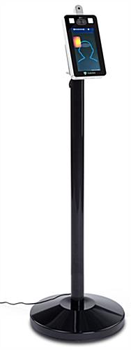 Non-contact body temperature screening kiosk with black floor standing base