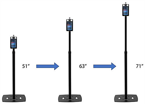 Adjustable height temperature kiosk with height range of 51 inches to 71 inches