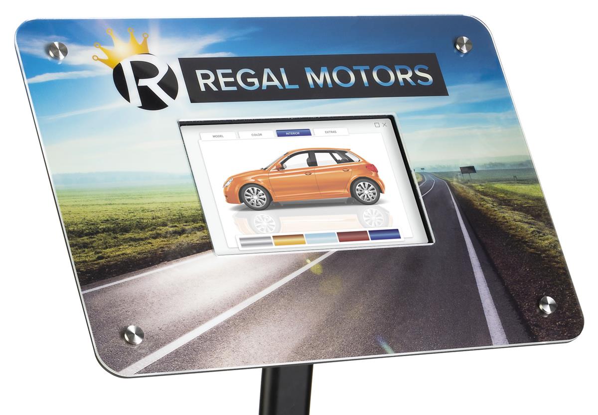 Custom frame for DPF101 digital sign stands with full color graphics