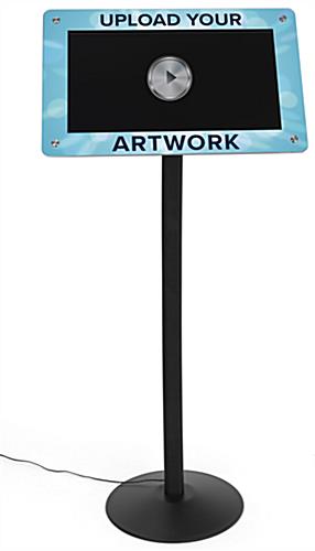 Custom frame for DPF215 digital sign stands features digitally printed graphics