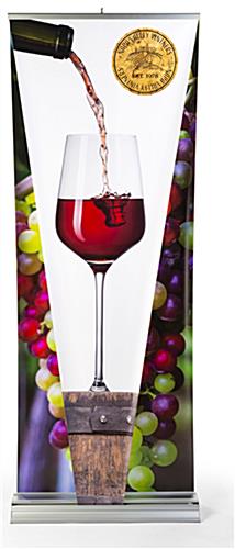 Layered 3D retractable banner stand with sturdy silver aluminum base