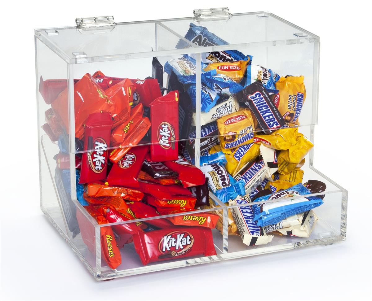 Clear Plastic Candy Bin (2) Compartment Acrylic Display