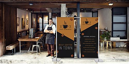 Custom dual outdoor banner display with overall height of 72 inches