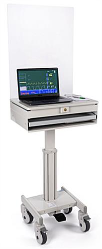 Medical laptop cart with acrylic sneeze guard with locking cabinet