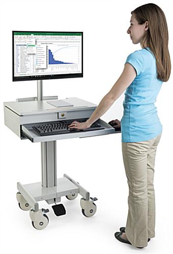 Medical Computer Cart with Keyboard & Mouse Tray
