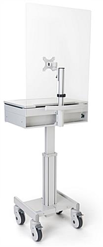 Medical computer workstation with protective barrier and height adjustable design 