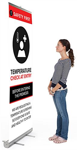 Retractable temperature check banner with stock artwork 