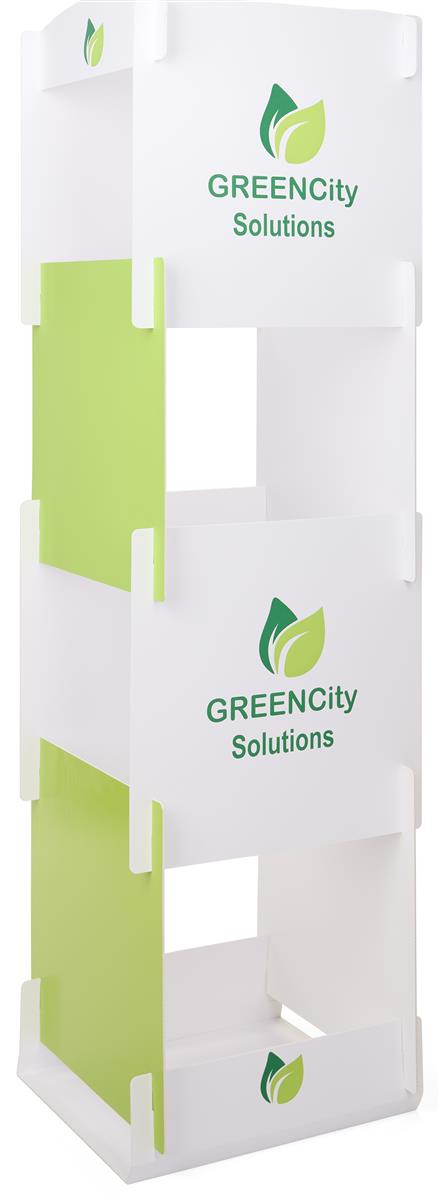 Flat pack cube display signage with 8 panels
