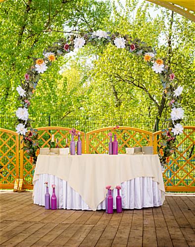 Seven foot round backdrop frame with decorative design