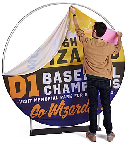 Custom printed seven foot EZ Extend circle backdrop with easy set up