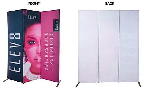Fabric banner display stand with a white back