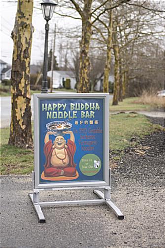 Spring Loaded Sidewalk Sign with Wide Legs for Support