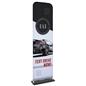 Portable banner stand with recycled material graphics