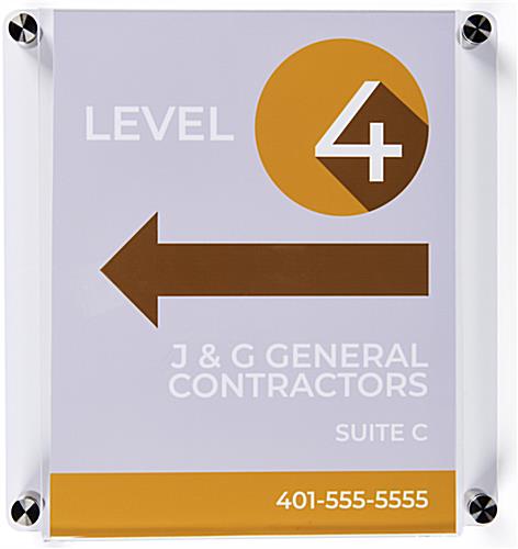 Acrylic wall mount sign holder with 4 through grip standoffs