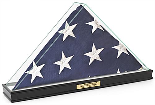 Personalized plaque flag display with 5' x 9.5' folded banner inside 