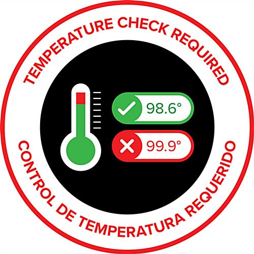 Bi-lingual temperature check sticker with non-slip backing 