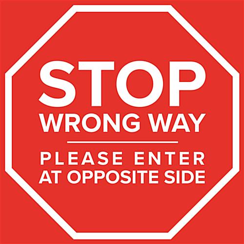 Square stop directional floor decal measures 12 inches wide by 12 inches tall 
