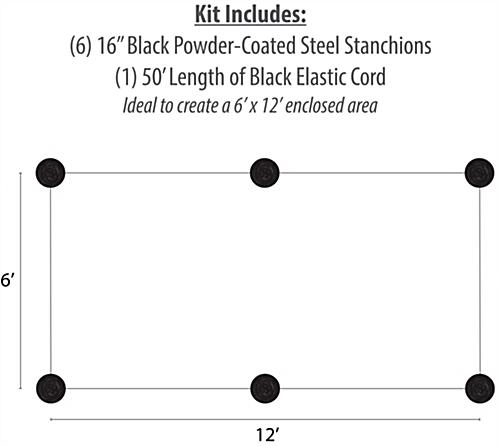 6-Stanchion Black Low Profile Barrier System for 6' x 12' Barricade