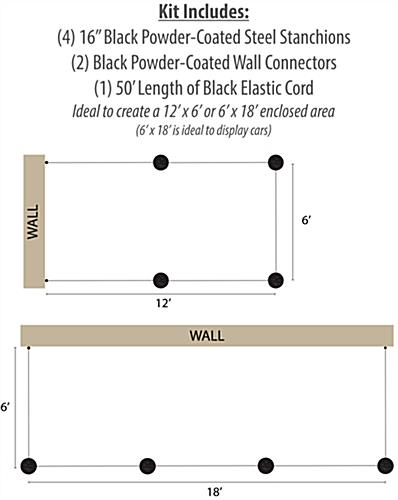 2 Wall Receptors Included with 4-Post Low Profile Stanchion Barrier System