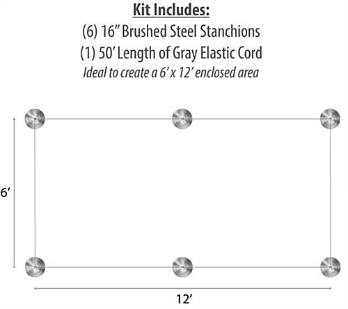 16" High 6-Stanchion Silver Low Profile Barrier Set