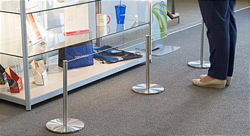 8-Barrier Silver Low Profile Stanchion Set Surrounding Museum Display Case