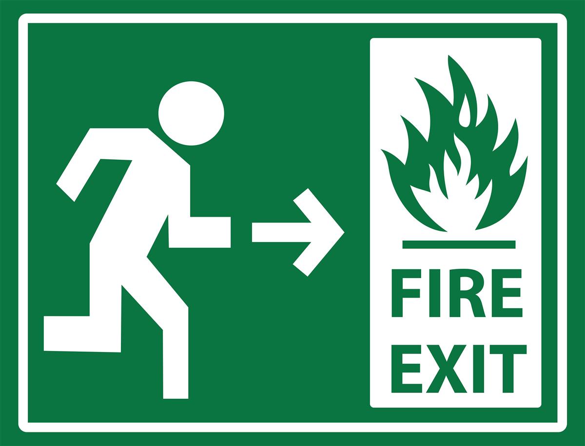 Fire Exit Right Arrow Safety Sign 30x15cm British Standard Vinyl Sticker 