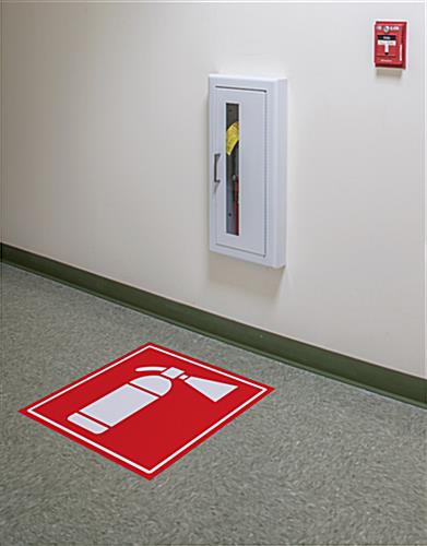 Industrial fire safety decal shown in workplace setting