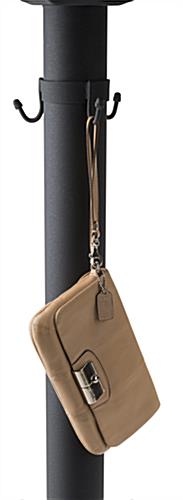 Standing bar table with bag hanger hooks