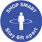 Blue physical distancing "shop smart" floor decal