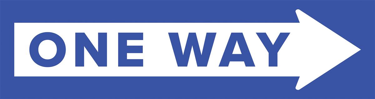 Blue one way arrow floor decal for indoor and outdoor surfaces 