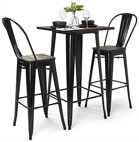 High Top Bar Table Set | 3-Piece Wood and Metal Collection