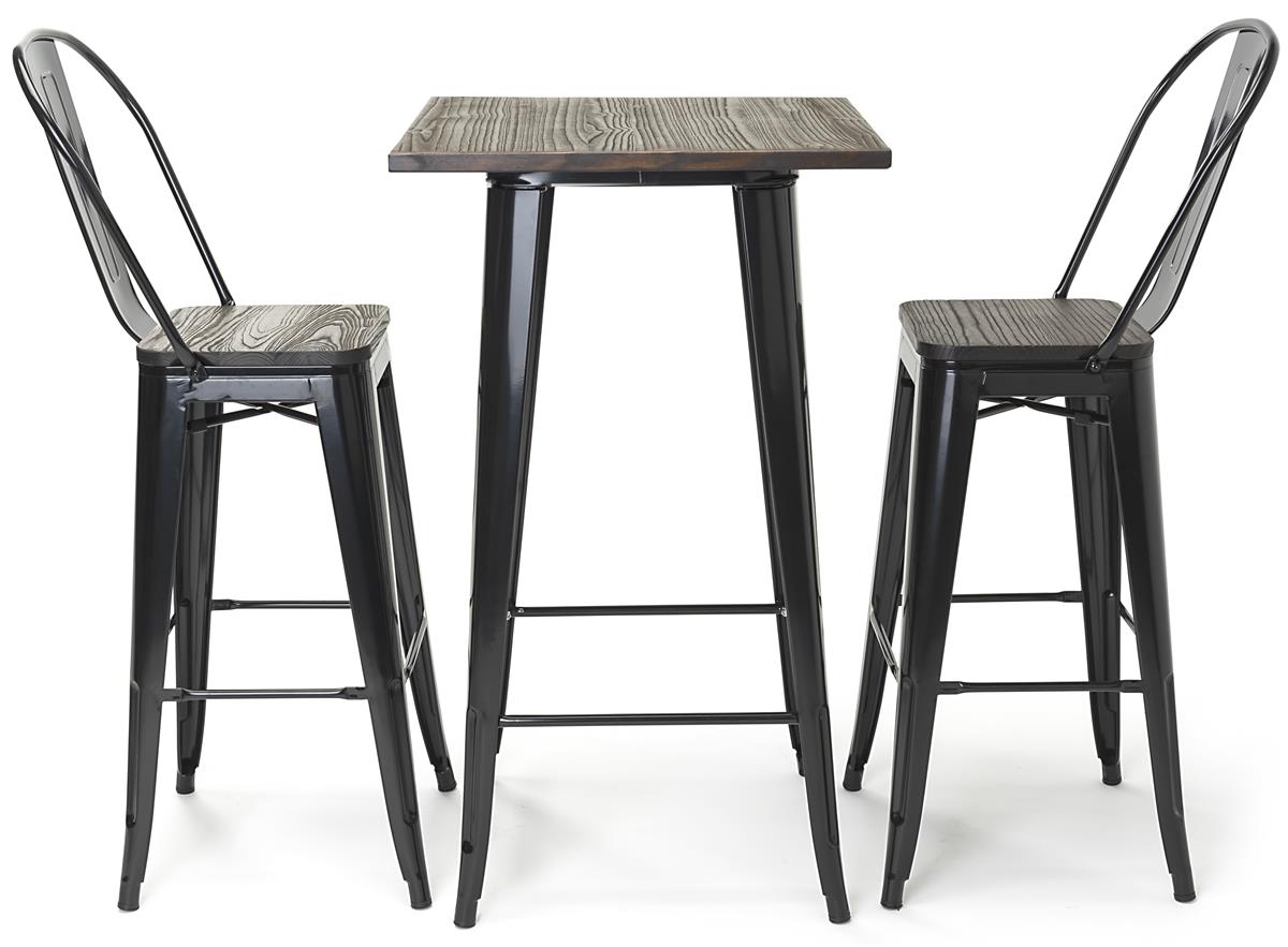 High Top Bar Table Set 3 Piece Wood And Metal Collection