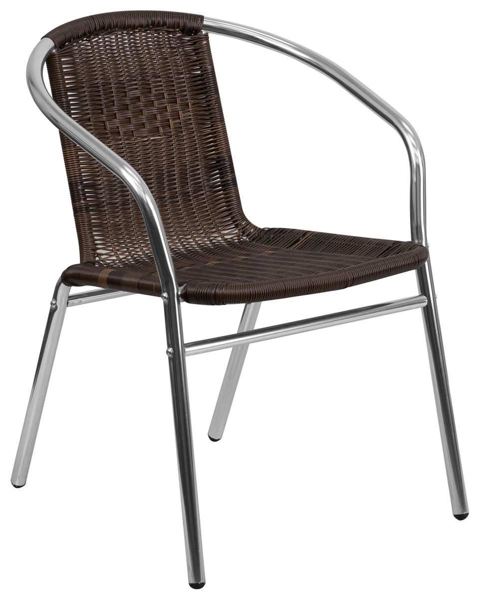 1 Brown Rattan/Aluminum Frame #2062 KLS14 Modern Stacking Chair Rattan Design Seat and Back with Integrated Arms Solid Aluminum Frame Indoor-Outdoor Home Office Commercial Furniture.-