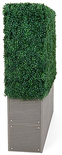 Artificial boxwood hedge with planter box and sleek 13.7 inch deep profile