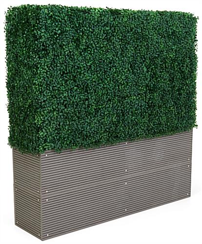 Artificial boxwood hedge with planter box and weatherproof design