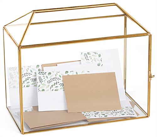 Gold and glass gift card box for countertop placement 
