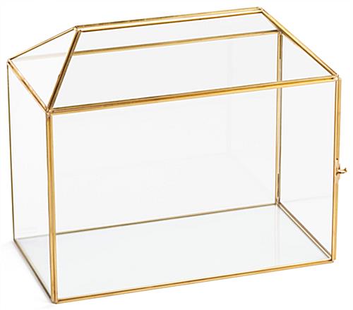 Gold and glass gift card box with brass frame 