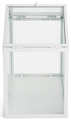 Glass wedding money card box with two latched door openings 