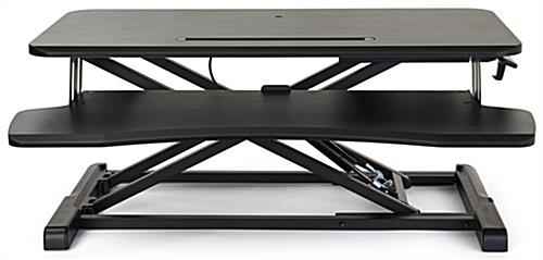 Gas-lift sit-stand desk converter with keyboard tray 