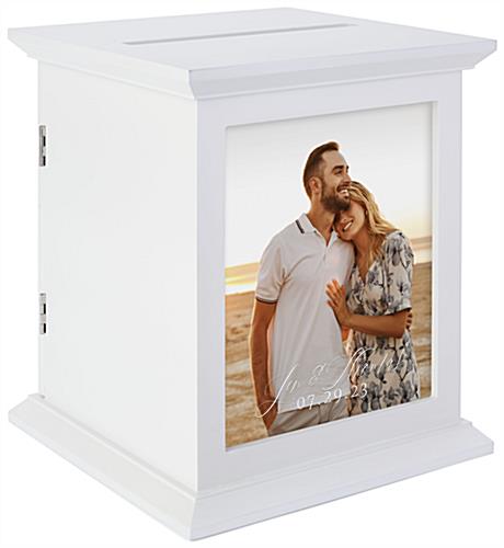 White card box with photo frame and portrait orientation 