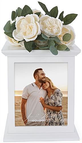 White card box with photo frame measures 11 inches wide by 14 inches tall 