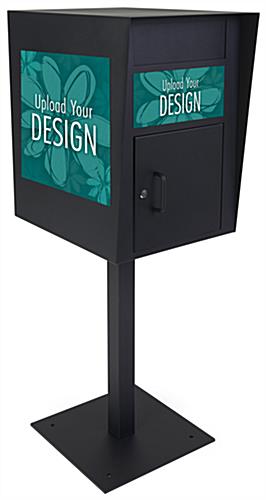 Custom adhesive graphic for FDHDBBP1 pedestal drop box suitable for outdoor use