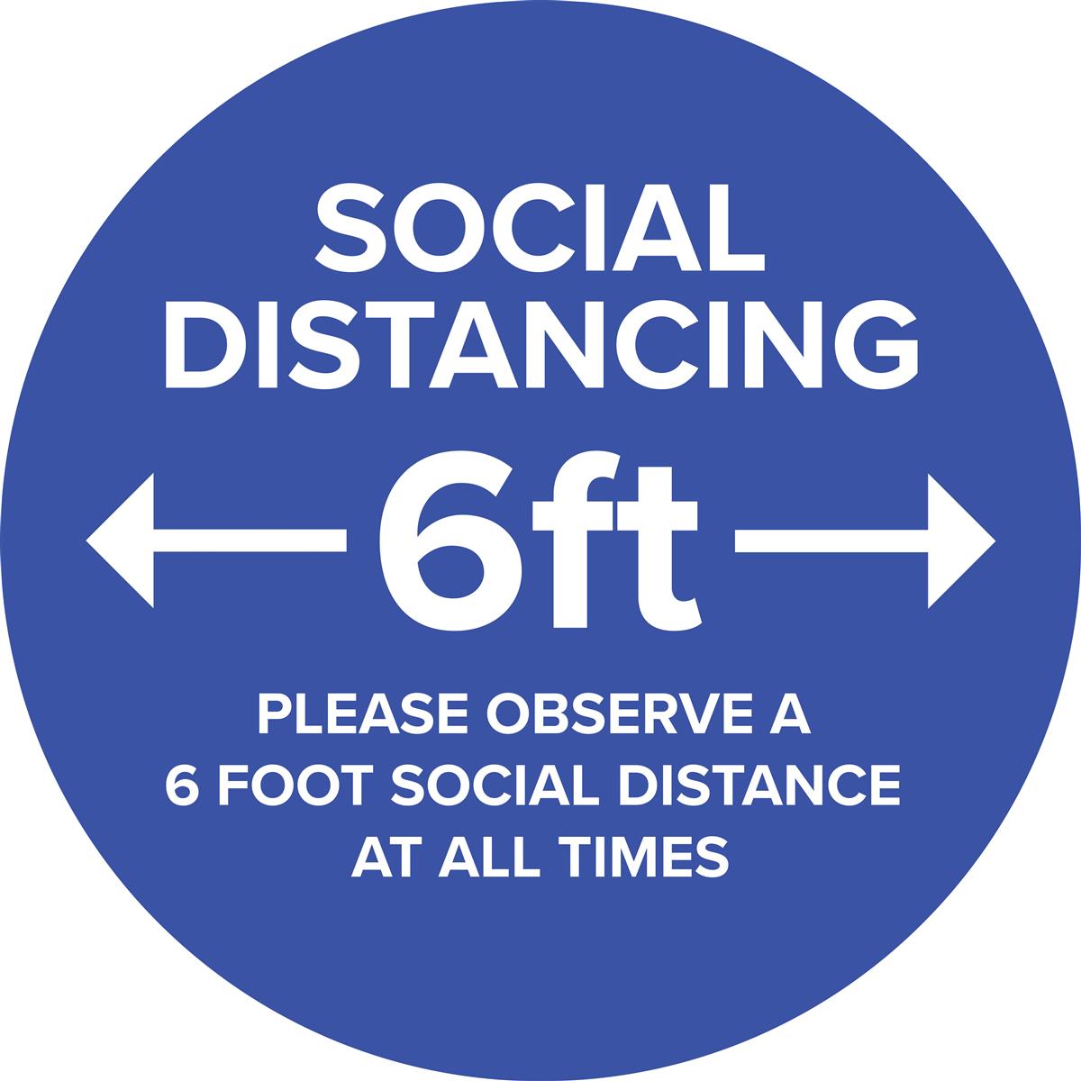 Blue social distance vinyl decal with full bleed printing