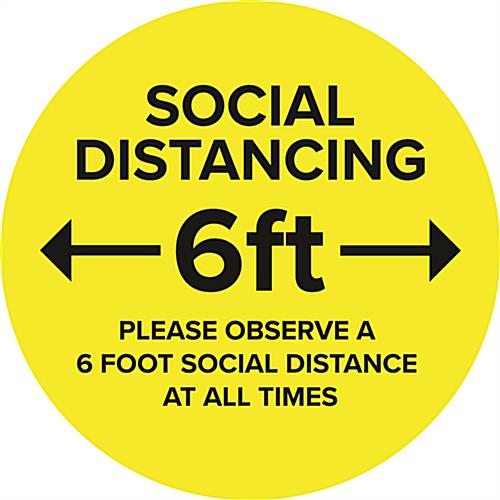 Yellow social distance vinyl decal with textured non-slip top surface 