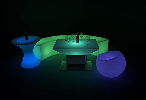 pair modern LED glow coffee table with seating