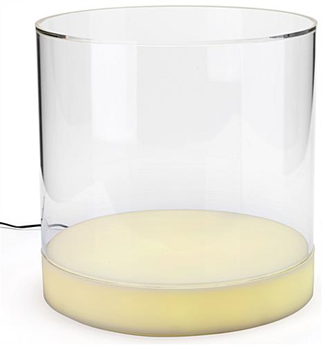 Illuminated cylinder display case with acrylic lift-off top