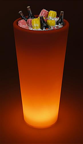 LED ice bucket/planter with orange illumination and beverage storage