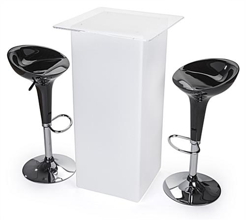 Glowing high boy cocktail table set with LED lighting and 2 black ABS stools