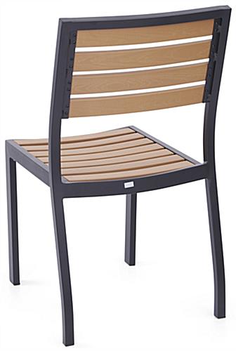 Aluminum and Faux Teak Patio Chairs with natural black aluminum frame