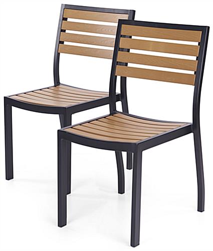 Aluminum and Faux Teak Patio Chairs with 300lb weight capacity 